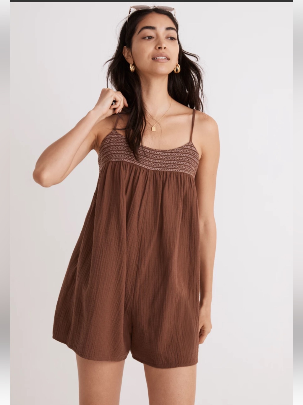 Madewell Brown Embroidered Lightestspun Tie-Back Cover-Up Romper Size Med
